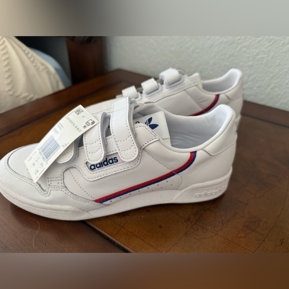 Adidas White and Red Sneakers with Velcro Straps